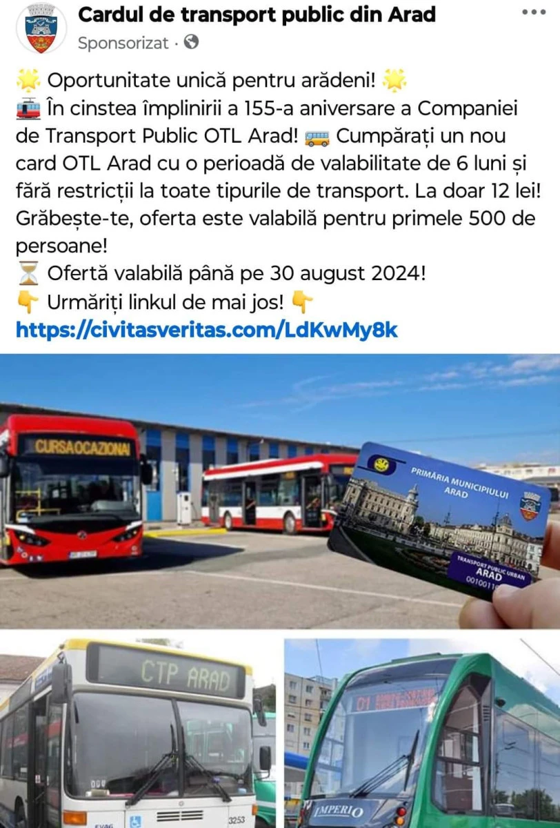Tentativă de fraudă în numele CTP Arad, printr-o reclamă la carduri ieftine