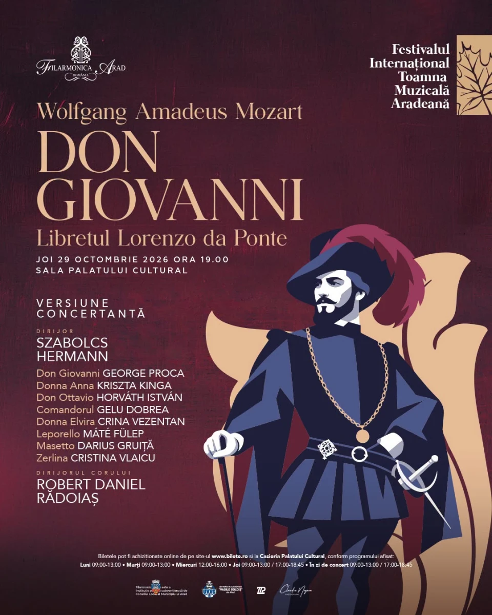 „Toamna Muzicală Arădeană” începe cu „Don Giovanni”. Cinci seri de muzică la Palatul Cultural