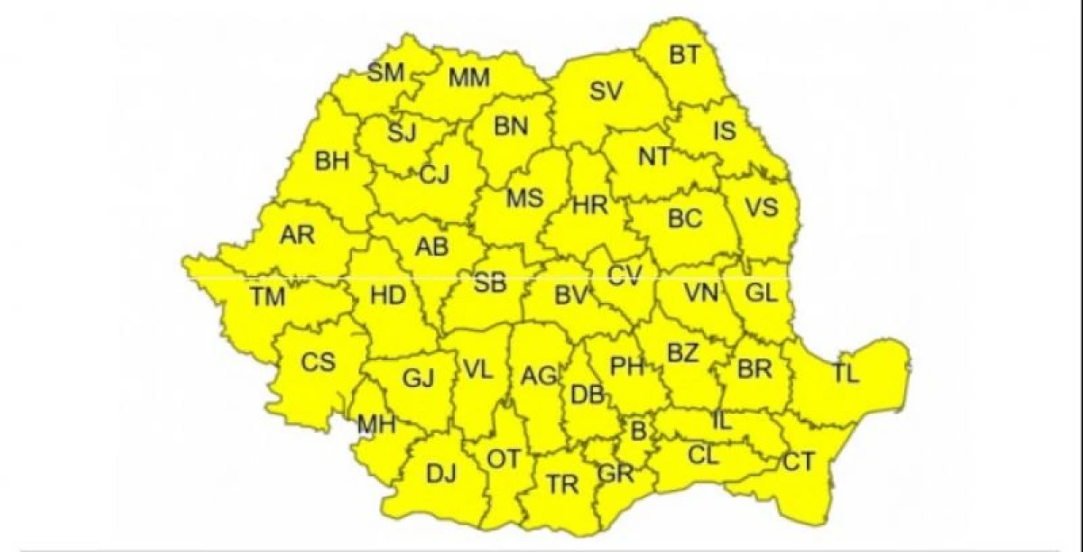 Toată țara este sub Cod galben de vijelii, ploi torențiale și grindină
