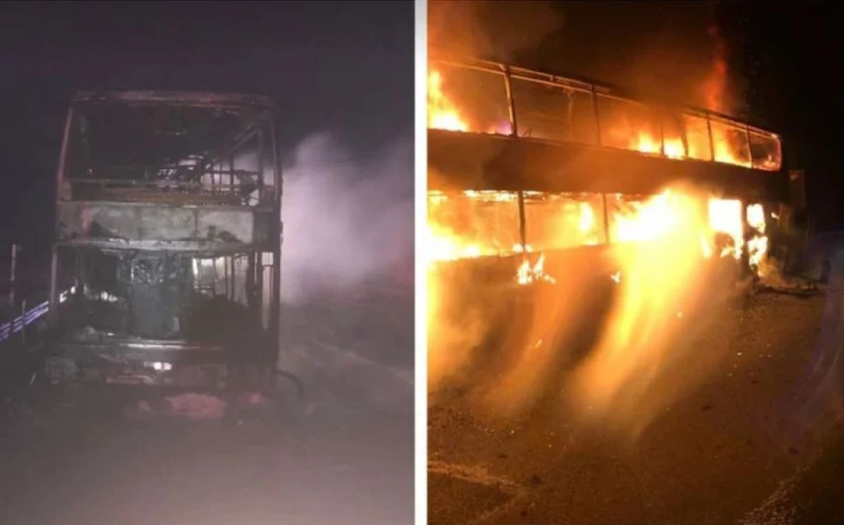 Un autocar cu 44 de pasageri a ars în întregime pe autostrada A1