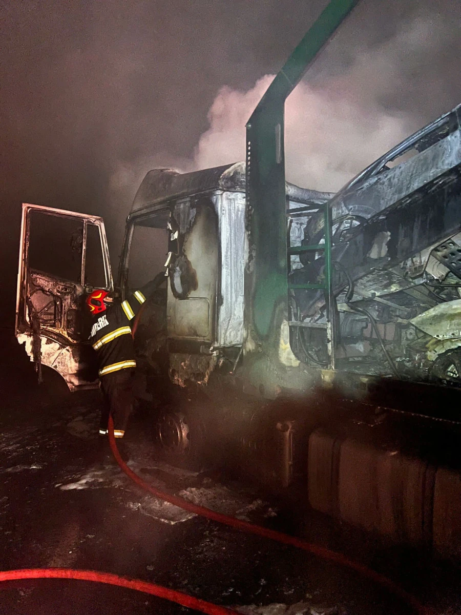 Un TIR încărcat cu opt autoturisme a ars pe A1, în apropiere de Nădlac