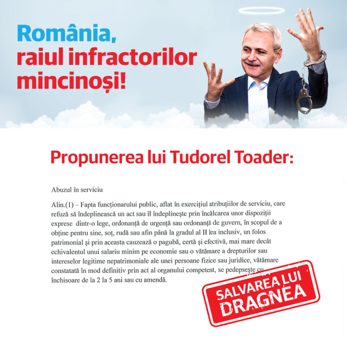 USR Arad: ”Dezincriminarea abuzului în serviciu, în favoarea lui Liviu Dragnea”