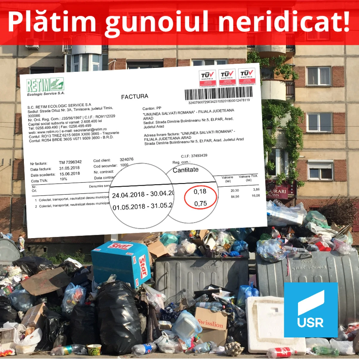 USR Arad: ”Noi am primit factura! Voi?”