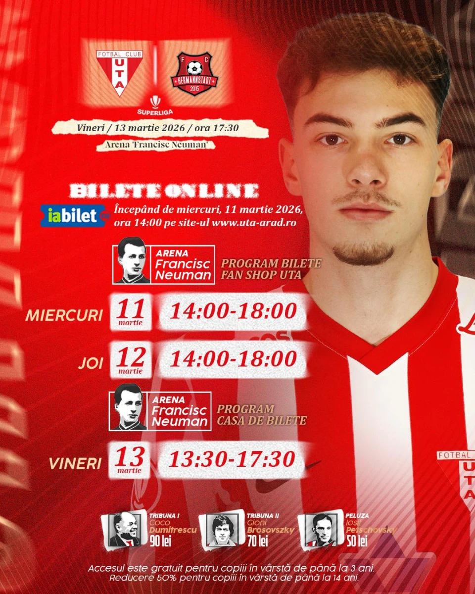 UTA a pus în vânzare biletele pentru meciul cu FC Hermannstadt