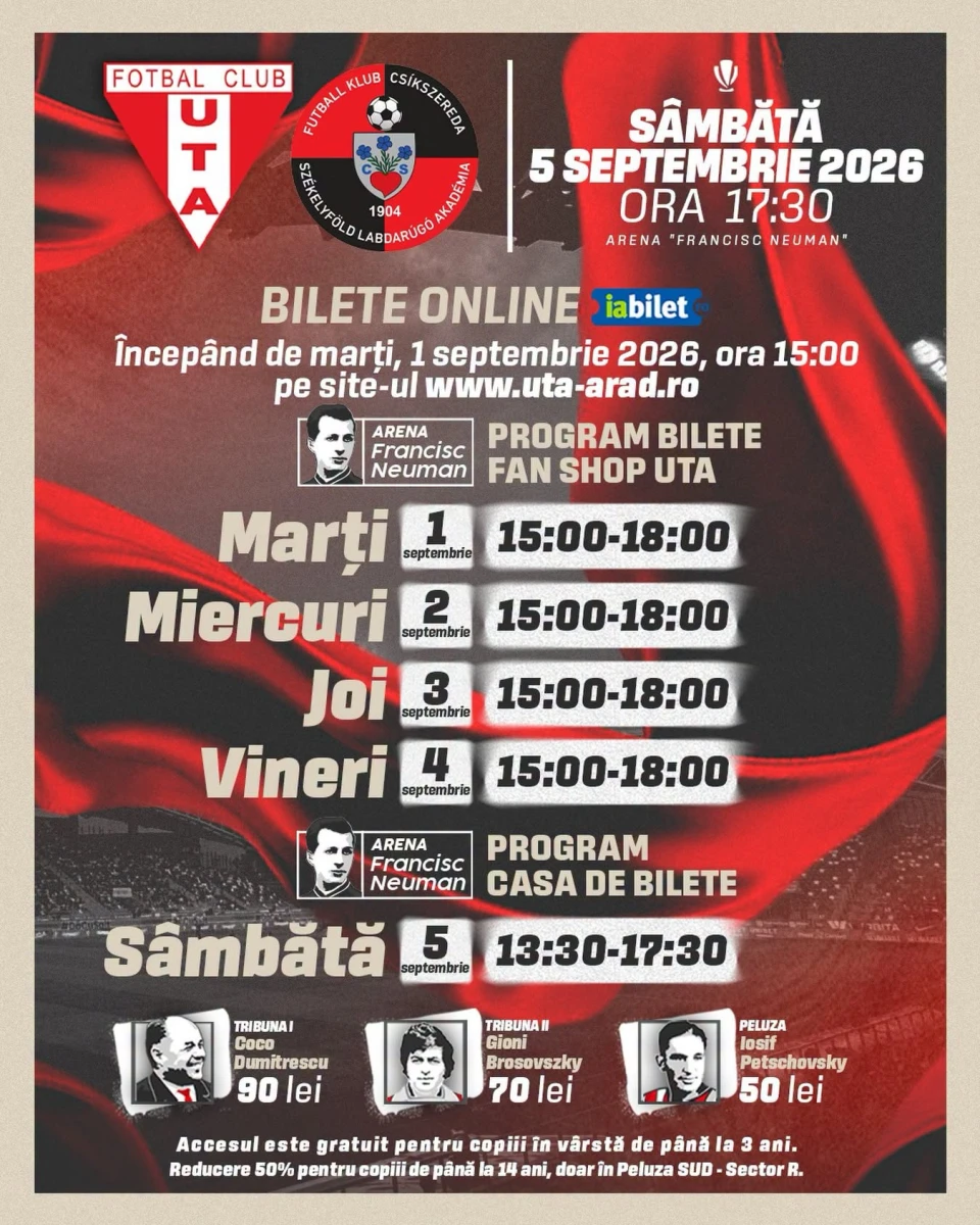 UTA a pus în vânzare biletele pentru meciul cu FK Csíkszereda