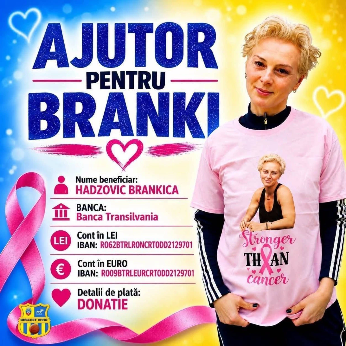 UTA Arad se alătură campaniei pentru Brankica Hadzovic: „Acum este rândul nostru să fim alături de ea”