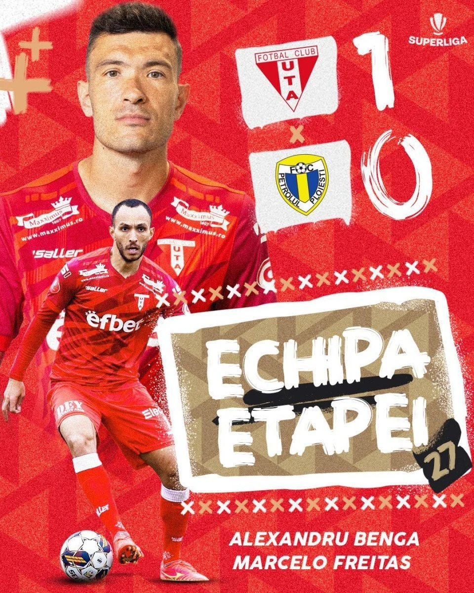 UTA are doi jucători în echipa ideală a etapei: Benga și Freitas au fost decisivi cu Petrolul!