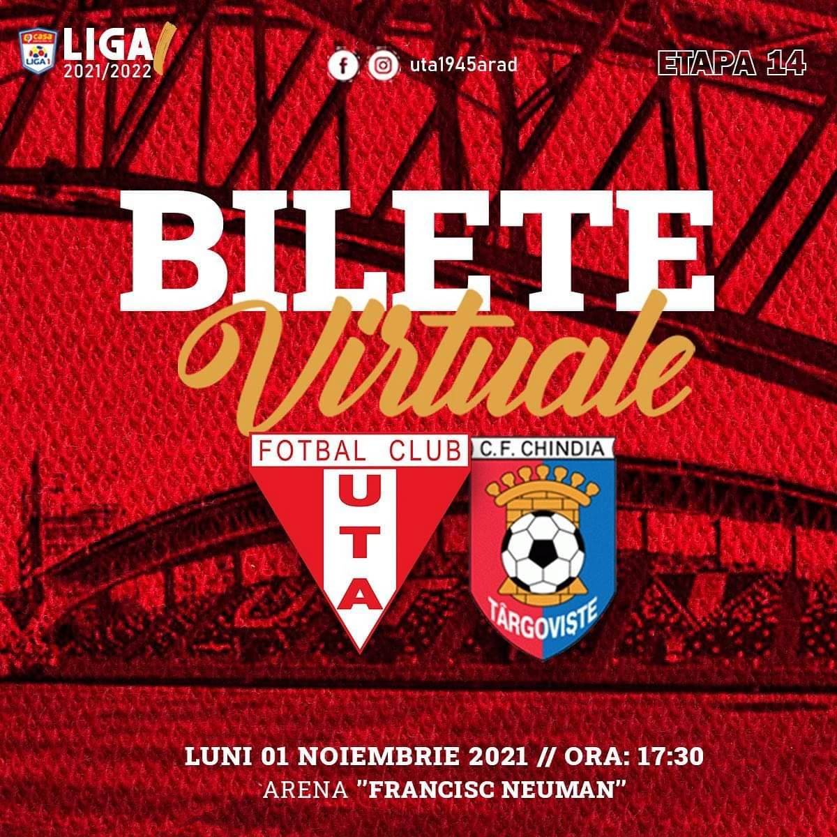 UTA pune în vânzare bilete virtuale pentru meciul cu Chindia Târgoviște