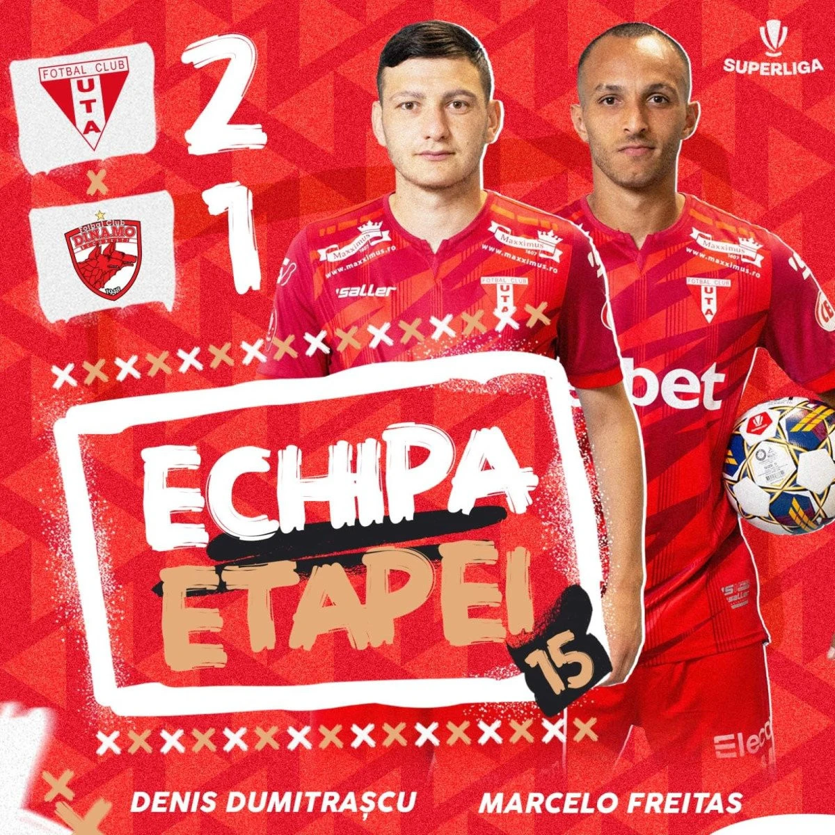 Utiștii Freitas și Dumitrașcu au fost incluși în echipa ideală a ultimei etape a turului din SuperLiga!
