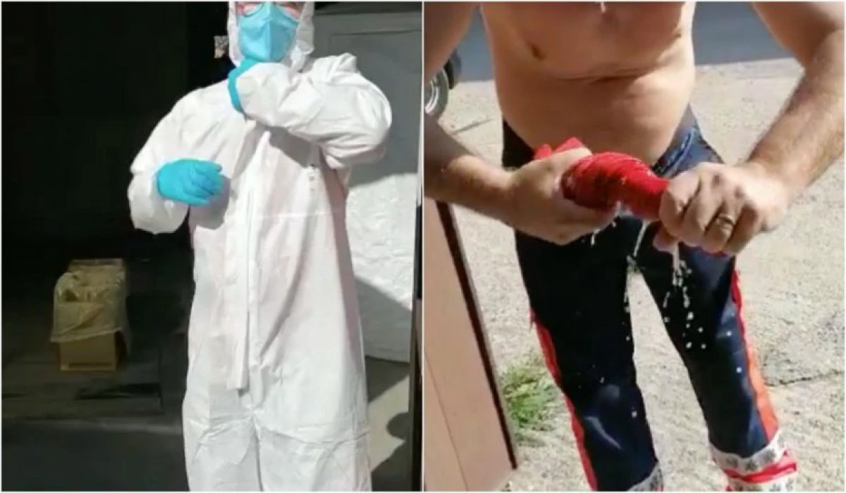 (VIDEO) Imagini cu un asistent de pe Ambulanță din Arad. Bărbatul stoarce apa din haine după o tură de numai 4 ore