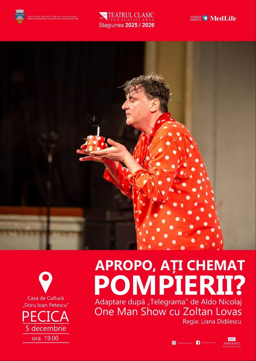 Vineri, se încheie stagiunea permanentă de teatru, lansată de Teatrul Clasic „Ioan Slavici” din Arad și Primăria Orașului Pecica