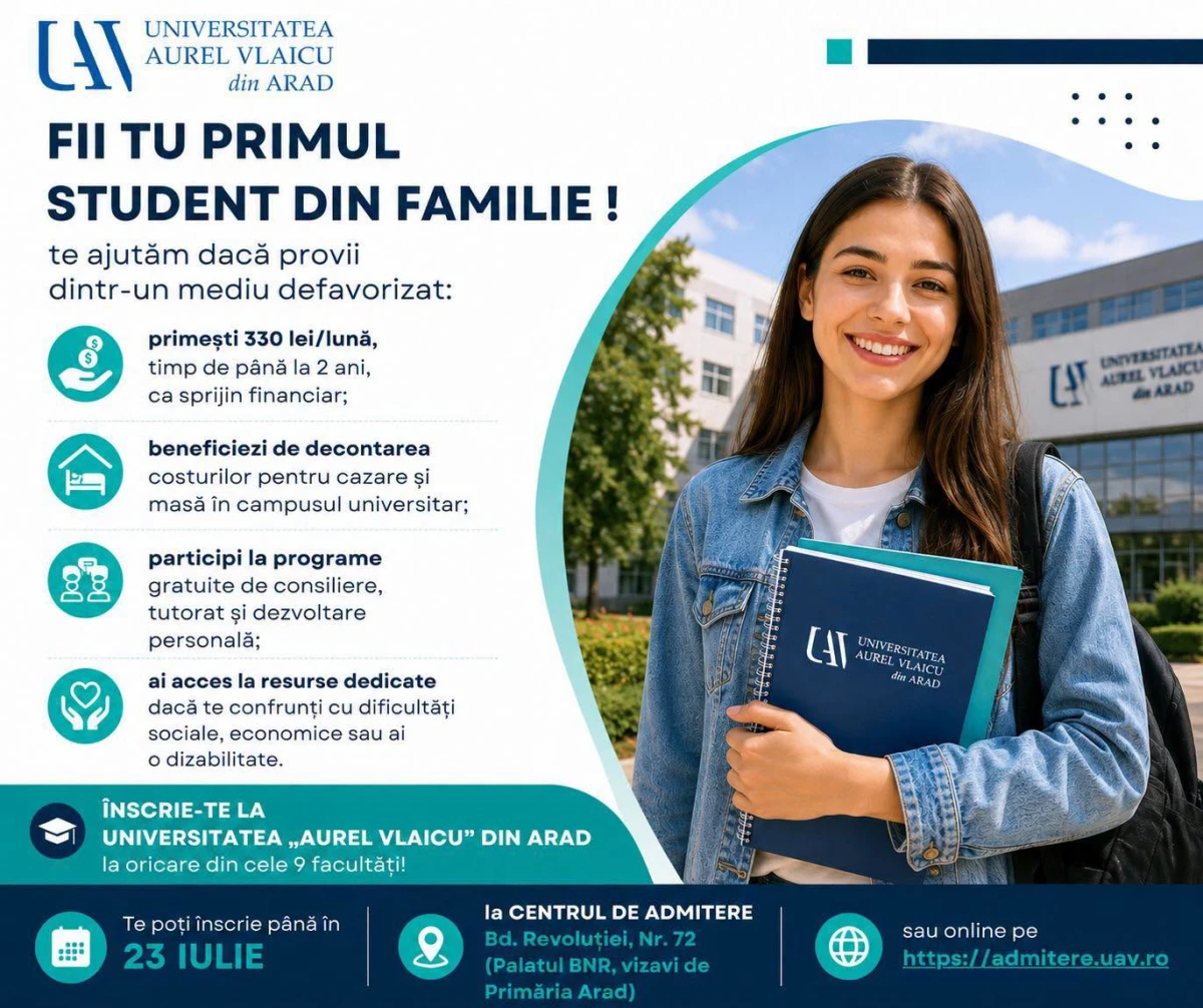 Vrei să fii primul student din familia ta? Ce sprijin oferă UAV Arad tinerilor din medii defavorizate
