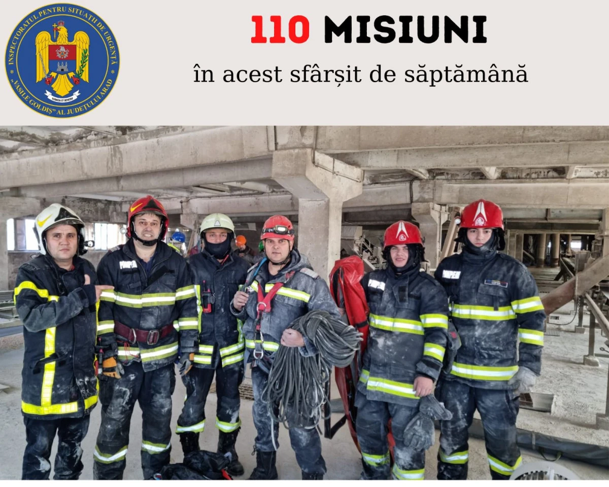 Weekend încărcat pentru pompierii arădeni. Patru incendii și 110 intervenții în situații de urgență