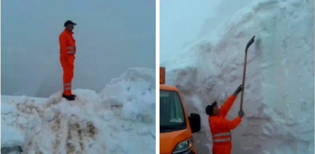 Zăpăda de 4 metri pe cea mai înaltă șosea din țară, în luna mai