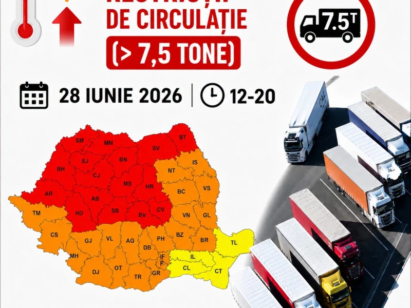 Restricții de circulație în județul Arad din cauza caniculei. Camioanele de peste 7,5 tone nu vor putea circula duminică