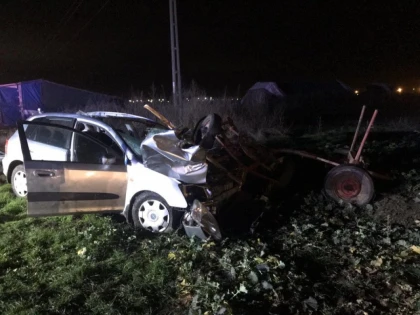 Accident între o căruță și un autoturism, pe DJ 709B. Calul a murit, iar șoferul e grav rănit