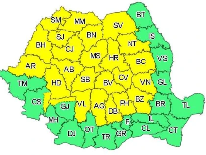 ANM: Atenţionare Cod galben de ploi în 25 judeţe, până la 23:00
