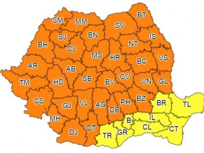 Aradul și alte 32 de județe, sub Cod portocaliu de vreme rea