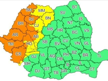 Aradul, sub Cod portocaliu de furtuni până vineri dimineața
