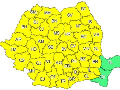 Cod galben de averse, vijelii și grindină în toată țara