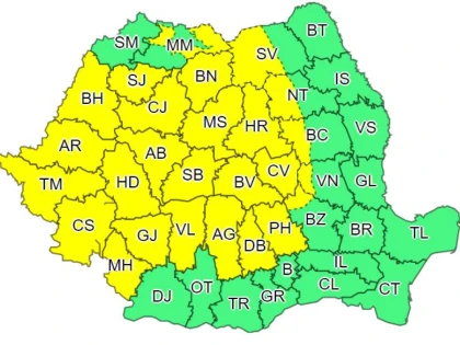 Cod galben de instabilitate atmosferică accentuată pentru județul Arad
