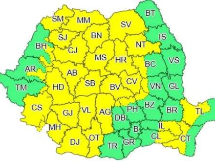 Cod galben de instabilitate atmosferică accentuată pentru județul Arad