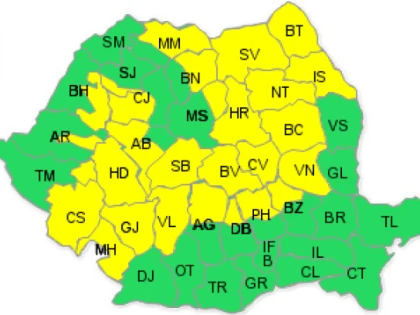 COD GALBEN DE NINSORI PENTRU 28 DE JUDETE, INCEPAND DE JOI DIMINEATA