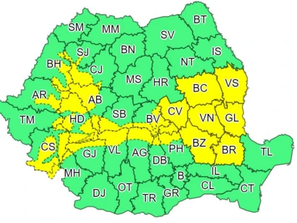 Cod galben de ninsori, vânt şi polei pentru județul Arad