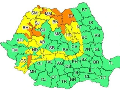 Cod galben de ninstori, în județul Arad. Atenționarea vizează zona montană şi submontană
