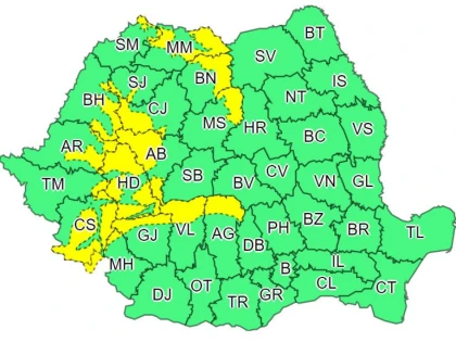 Cod galben de ploi în județul Arad, în următoarele două zile