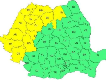 Cod galben de ploi în județul Arad, până joi dimineața