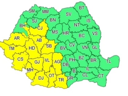 Cod galben de ploi pentru județul Arad