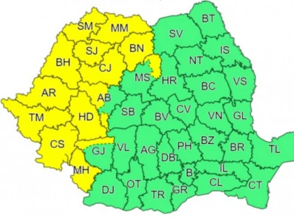 Cod galben de ploi și vânt în Arad