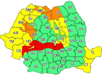 Cod galben de ploi şi vânt în județul Arad