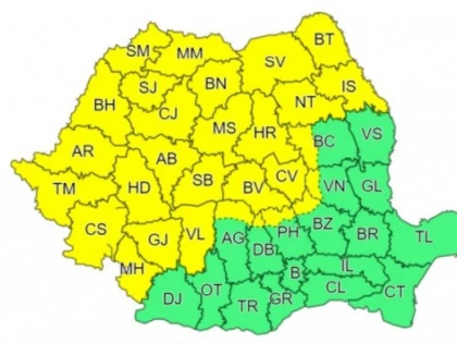 Cod galben de ploi torențiale, vijelii și grindină în județul Arad