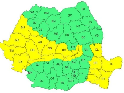 Cod galben de vânt pentru județul Arad
