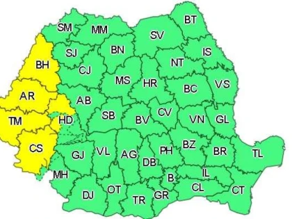 Cod galben de vreme instabilă în județul Arad, până joi dimineaţa