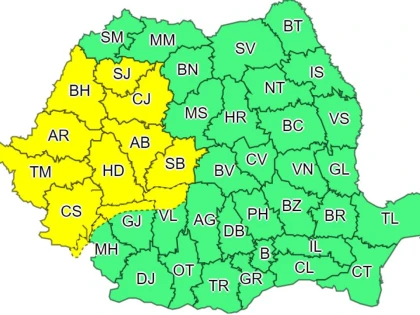Cod galben de vreme instabilă în judeţul Arad, pe parcursul zilei de marţi