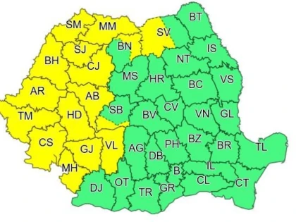 Cod galben de vreme instabilă, pentru județul Arad