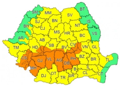 Cod galben de vreme rea, în zona de munte a județului