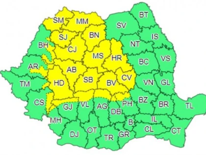 Cod galben de vremea rea pentru județul Arad