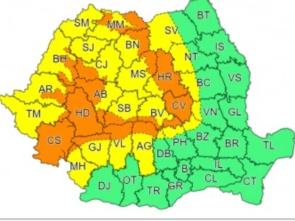Cod galben și portocaliu de vreme rea în Arad