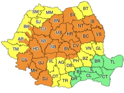 Cod portocaliu de averse şi vijelii pentru județul Arad