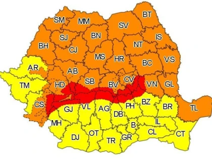 Cod portocaliu de vânt puternic pentru județul Arad