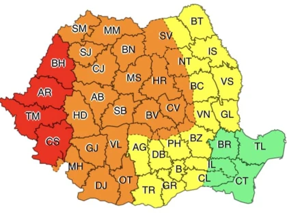 Cod roșu de vânt, ploi și grindină la Arad