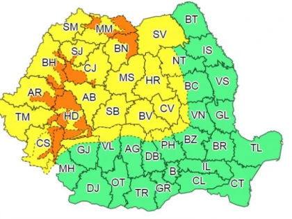 Coduri galben și portocaliu de ninsori, viscol și ploi în mare parte din țară. Este vizat și județul Arad