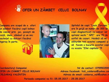 Cu pași mărunți și multă dragoste spre Ziua Copilului. Începe Campania "Ofer un zâmbet celui bolnav"