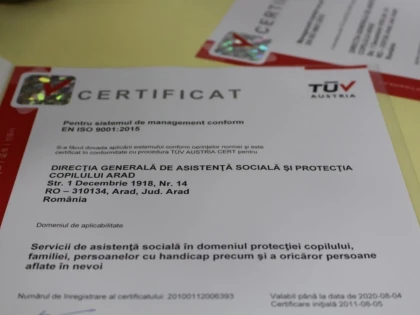 DGASPC Arad a obținut recertificarea ISO 9001