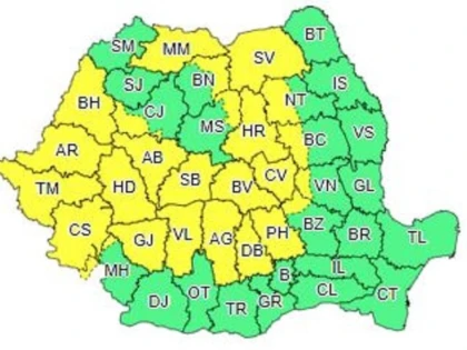 Două coduri galbene emise de ANM: Ploi torențiale, vijelii, posibil grindină