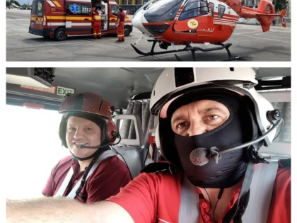 Echipajul arădean de pe elicopterul SMURD a transportat un bebeluș bolnav de la Turnu Severin la Timișoara